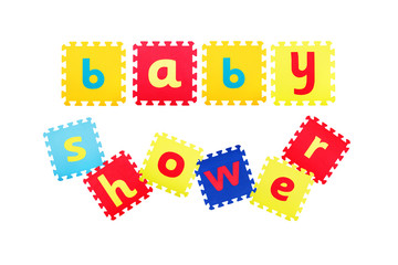 Baby shower written on the rubber mats isolated on white