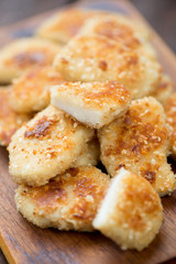 Sesame chicken nuggets, close-up, studio shot