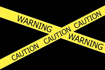 Warning and Caution  yellow tape on black background