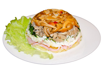 Layered salad with mushrooms