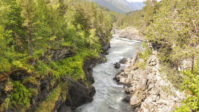 Slettavossen, Wasserfall, Rauma, Fluss, Lachsfluss, Fischer, Norwegen, Skandinavien, Romsdalsfjord, Sommer