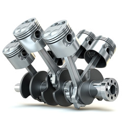 V6 engine pistons. 3D image.