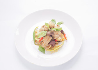 Fried holy basil leave with chicken