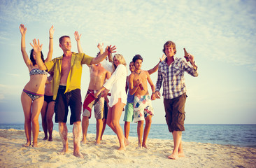 Group of people party on the beach