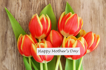 Happy Mother's Day with red and yellow tulips