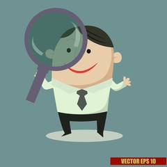 cartoon concept : Businessman looking through magnifying glass v