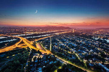 Vienna skyline by night, Austria