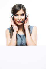 Fototapeta premium Smiling business woman with big blank board