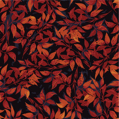 Vector seamless floral pattern with of red ficus leaves
