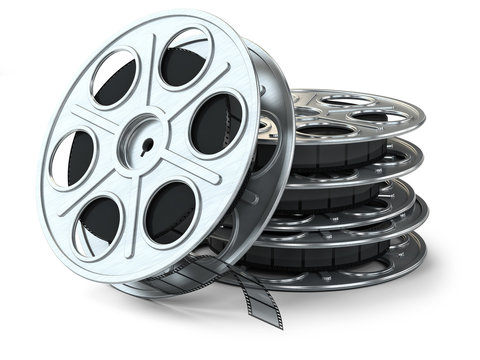 Group of film reels isolated on white background