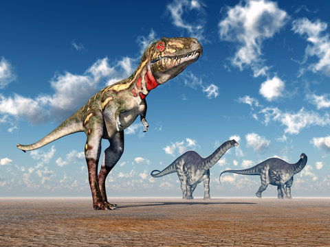 Die Dinosaurier Nanotyrannus und Apatosaurus