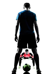 Foto op Canvas two men soccer player goalkeeper  competition silhouette © snaptitude