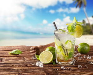 Summer mojito drink on beach