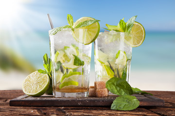 Summer mojito drinks on beach