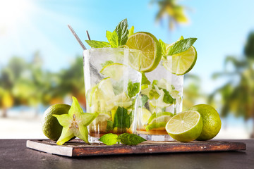Summer mojito drinks on beach