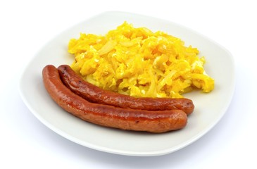 scrambled eggs with onions and sausage