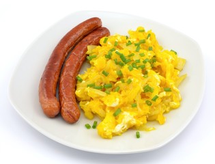 scrambled eggs with onions and sausage