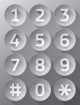 Grey buttons with numbers, vector buttons set, shadow