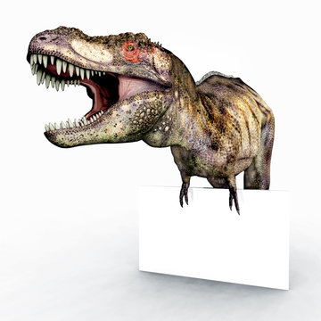 Tyrannosaurus Rex mit Werbeschild