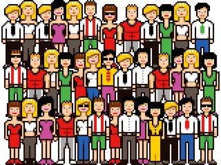 Set of pixel art people crowd vector illustration - 64570850
