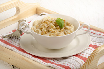 risotto rice with walnut and basil