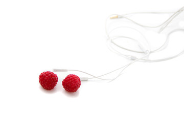 raspberry wearing headphones