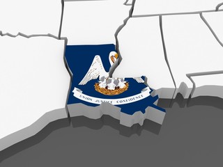 Three-dimensional map of Louisiana. USA.