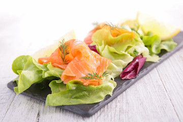 vegetable salad with smoked salmon