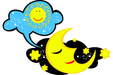 vector image of the moon that thinks about the sun