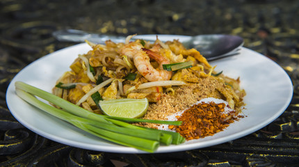 Stir-Fried Rice Noodle with Shrimp in Thai style