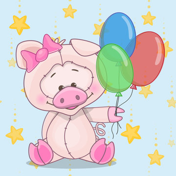 Pig with baloons