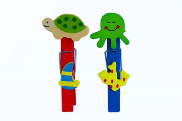 color wood animal clip on white background