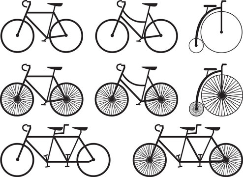 Bicycles collection illustrated on white