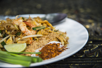 Stir-Fried Rice Noodle with Shrimp in Thai style