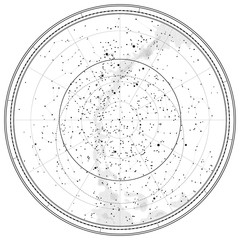 Astronomical Celestial Map of Northern Hemisphere (detailed outline Chart EPS-10)