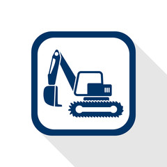 square blue icon excavator with long shadow