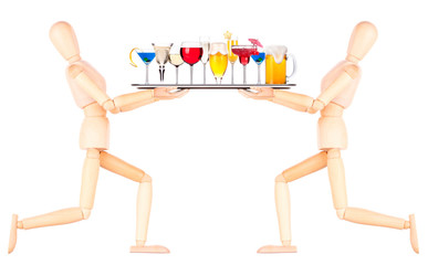 wooden Dummy waiter with tray full of drinks