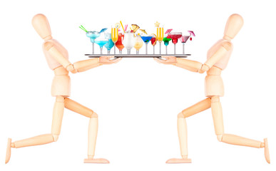wooden Dummy waiter with tray full of drinks
