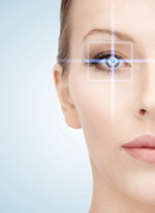 woman eye with laser correction frame