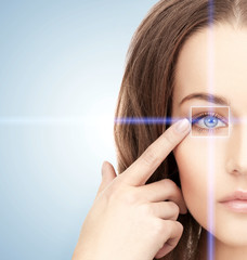 woman eye with laser correction frame