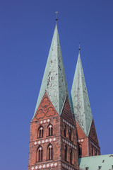 Fototapeta na wymiar Towers of the Marienkirche in Lubeck