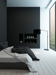 Contemporary black and white bedroom interior