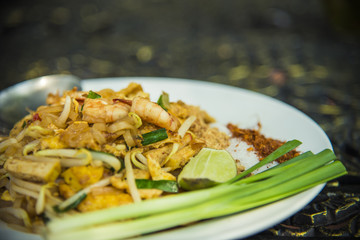 Stir-Fried Rice Noodle with Shrimp in Thai style