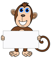 a monkey with a placard