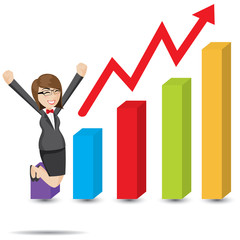 cartoon businesswoman with rising chart