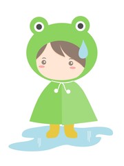 Kid Wearing Frog Raincoat