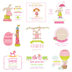 Obraz premium Set of Baby Shower and Arrival Cards - for design and scrapbook