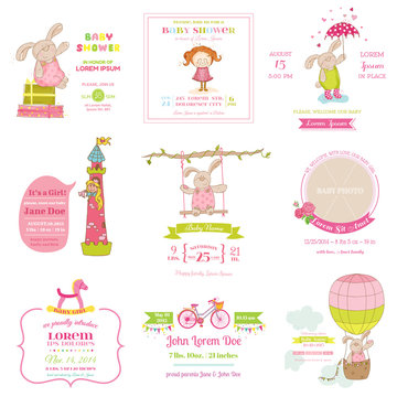 Set of Baby Shower and Arrival Cards - for design and scrapbook