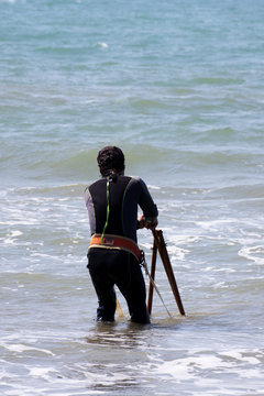 Clams fisherman at work