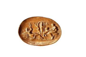 antike römische relief applikation aus bronze, familie, garten